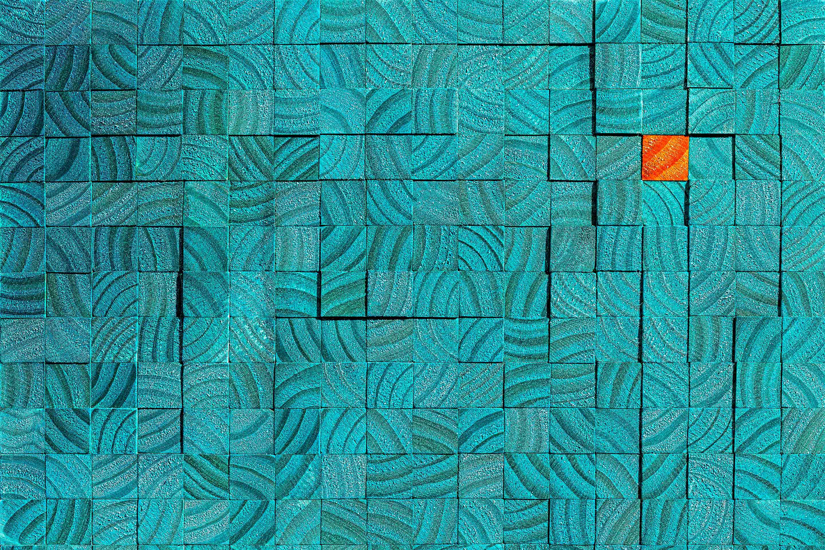 A orange block nestles among blue blocks, creating a metaphor for customization.
