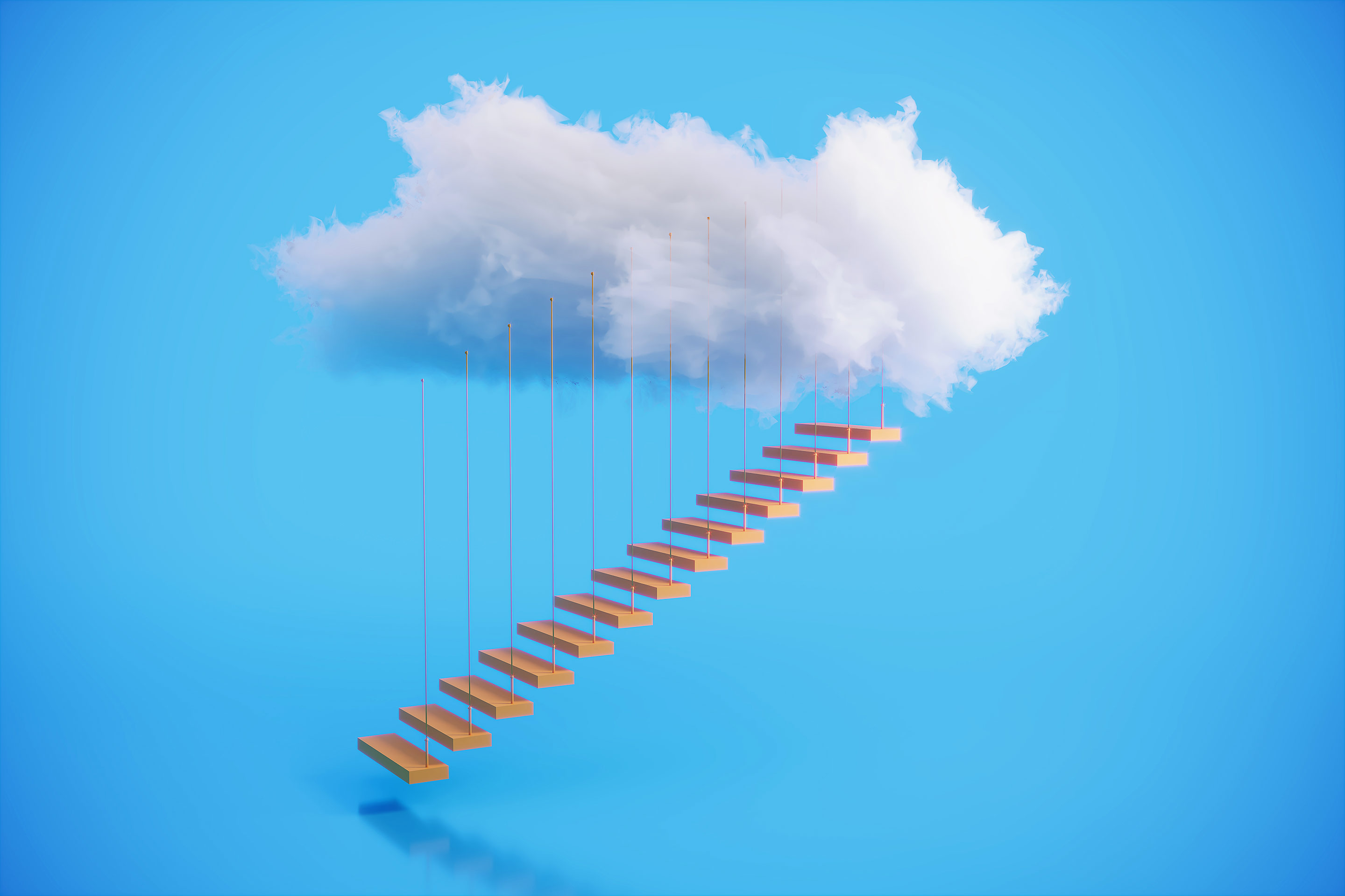 Image of staircase leading to clouds, on a blue background, as a metaphor for potential investment returns