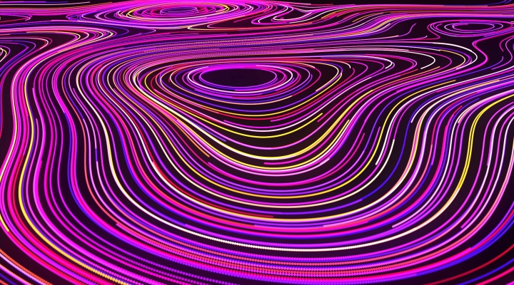 Vibrant pinks, purples, blues, and yellows streak around connecting data to each other digitally