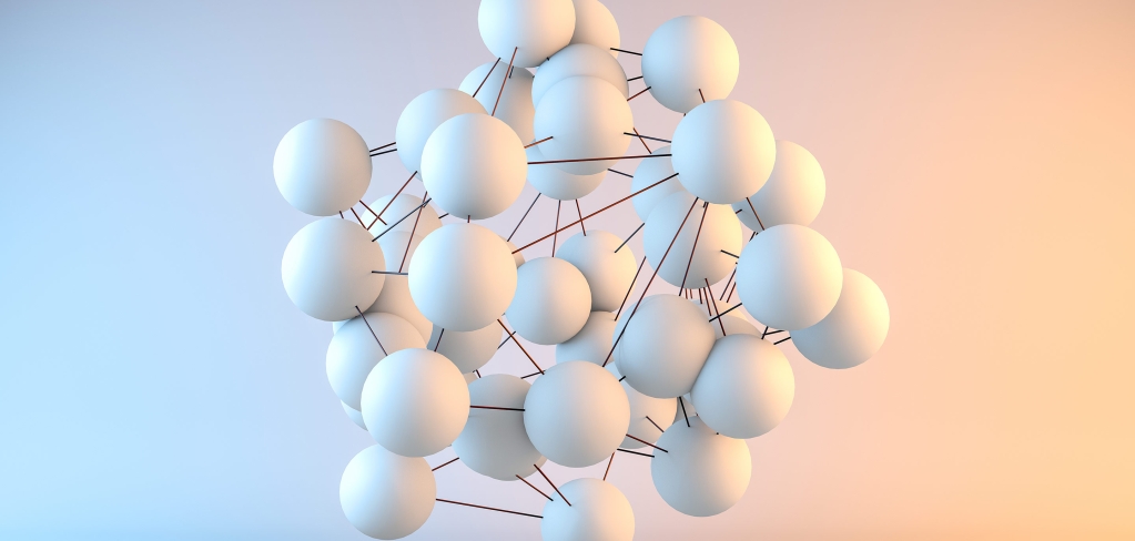 White spheres connected by thin wires show how ideas can be integrated together to form something larger.